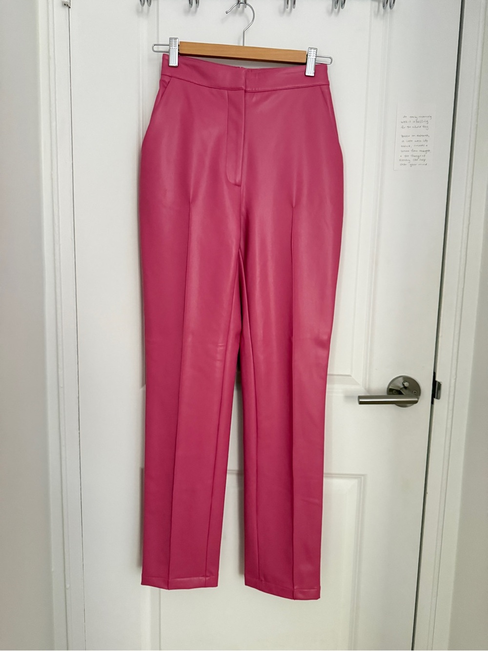 LAPOINTE High-Rise Faux Leather Pink Straight-Leg Trousers Pants